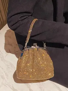 2026 New Handmade Rhinestone Evening Bag, French Shiny Water Drill Shell Clutch, Chain Shoulder Crossbody, Fashionable Diamond Clip Bag, Chain Crossbody Bags, Glitter Evening Bag