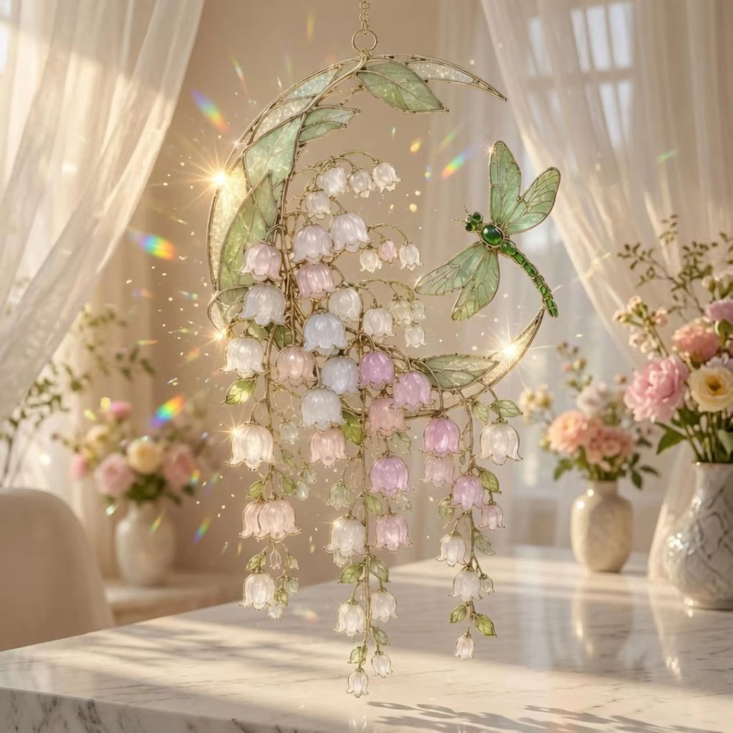 Lily of the Valley Moon Suncatcher, Acrylic Garden Decor