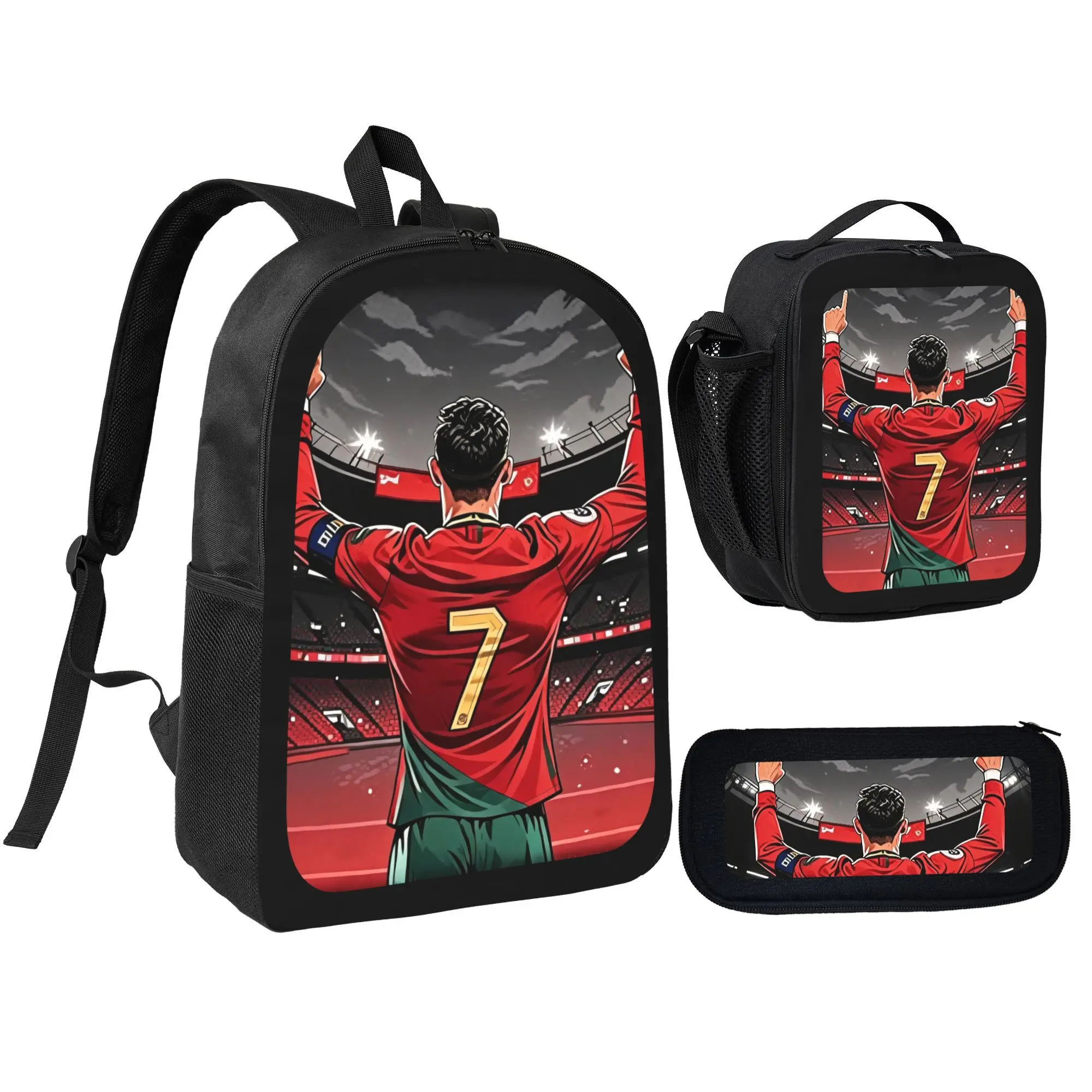 Unisex 3-Piece Bag Set with Football Star Print, Casual 16-Inch Backpack, Shoulder Bag, and Pencil Case for Fans, Bags For Everyday