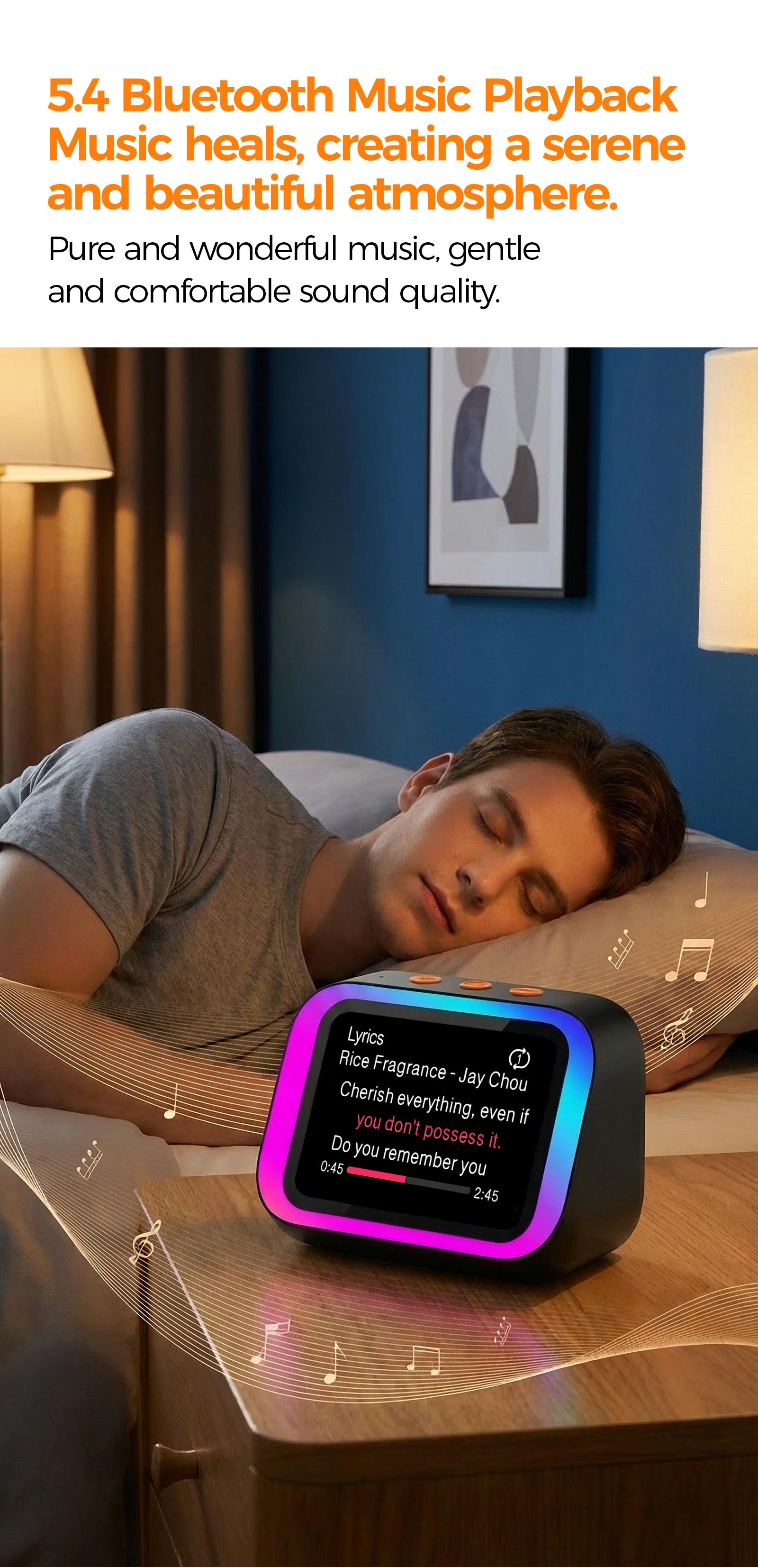 All in 1 Smart Desktop Screen Speaker | Bluetooth 5.4, AI Control, Weather Display & Custom Photo Frame | RGB Smart Alarm Clock for Bedroom