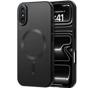 Magnetic phone case for iPhone X XS XR XSMAX with black matte luxurious metallic luster design and full camera lens protection film