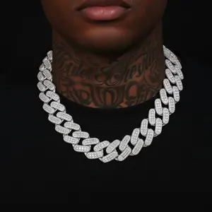 【A20】Full Inlaid Gemstone Cuban Chain Bracelet/ Necklace- Gemstone 5A Zircon Bracelet/ Necklace- Street Eye Catching King Hip Hop
