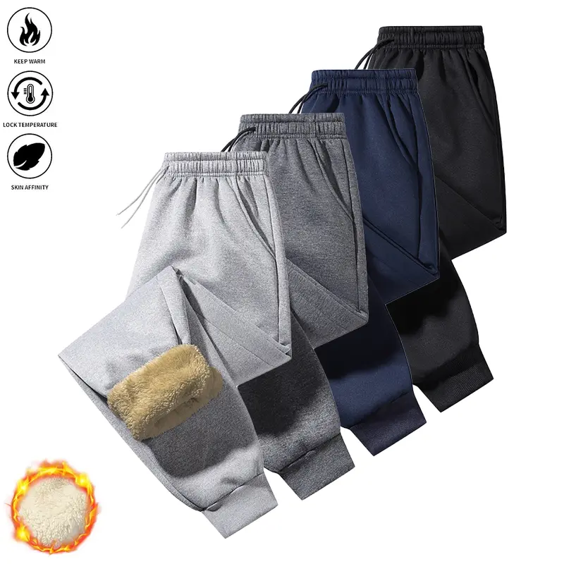 ColorArea Men’s Plain Polyester Fleece-Lined Long Pants Set - Male Clothing for Winter Sports, Casual Use, Everyday Wear