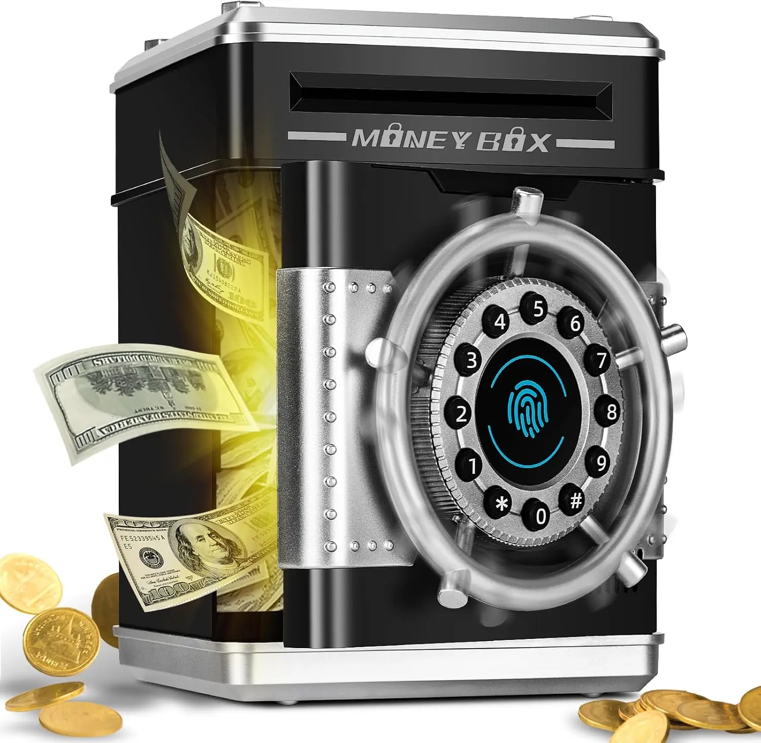 Piggy Bank for Kids - Black ATM Money Box with Password| Money Bank for Kids with Auto Money, Cash Coin Money Saving Box Toy, Educational Birthday Gift for Boys Girls Age 3-12