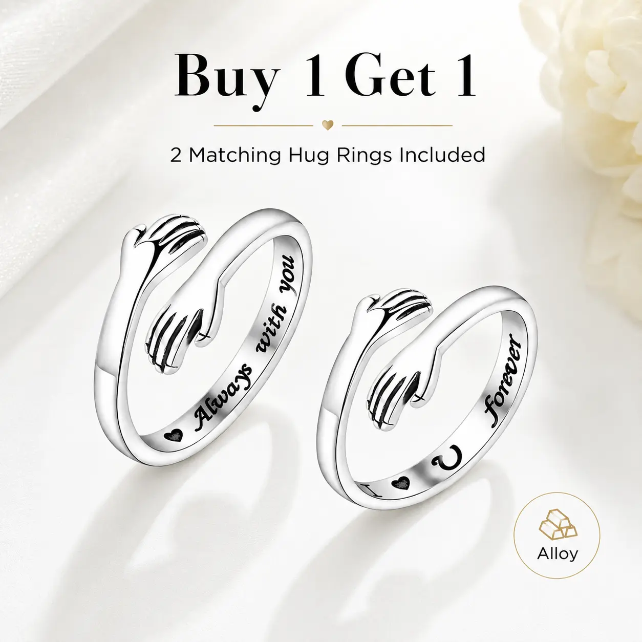 Buy 1 Get 1 Light Luxury Minimalist Hug Ring - Fashionable Adjustable Open Design, Suitable for Couples' Daily Wear and Special Occasions