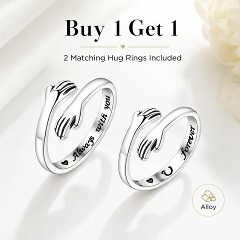 Buy 1 Get 1 Light Luxury Minimalist Hug Ring - Fashionable Adjustable Open Design, Suitable for Couples' Daily Wear and Special Occasions