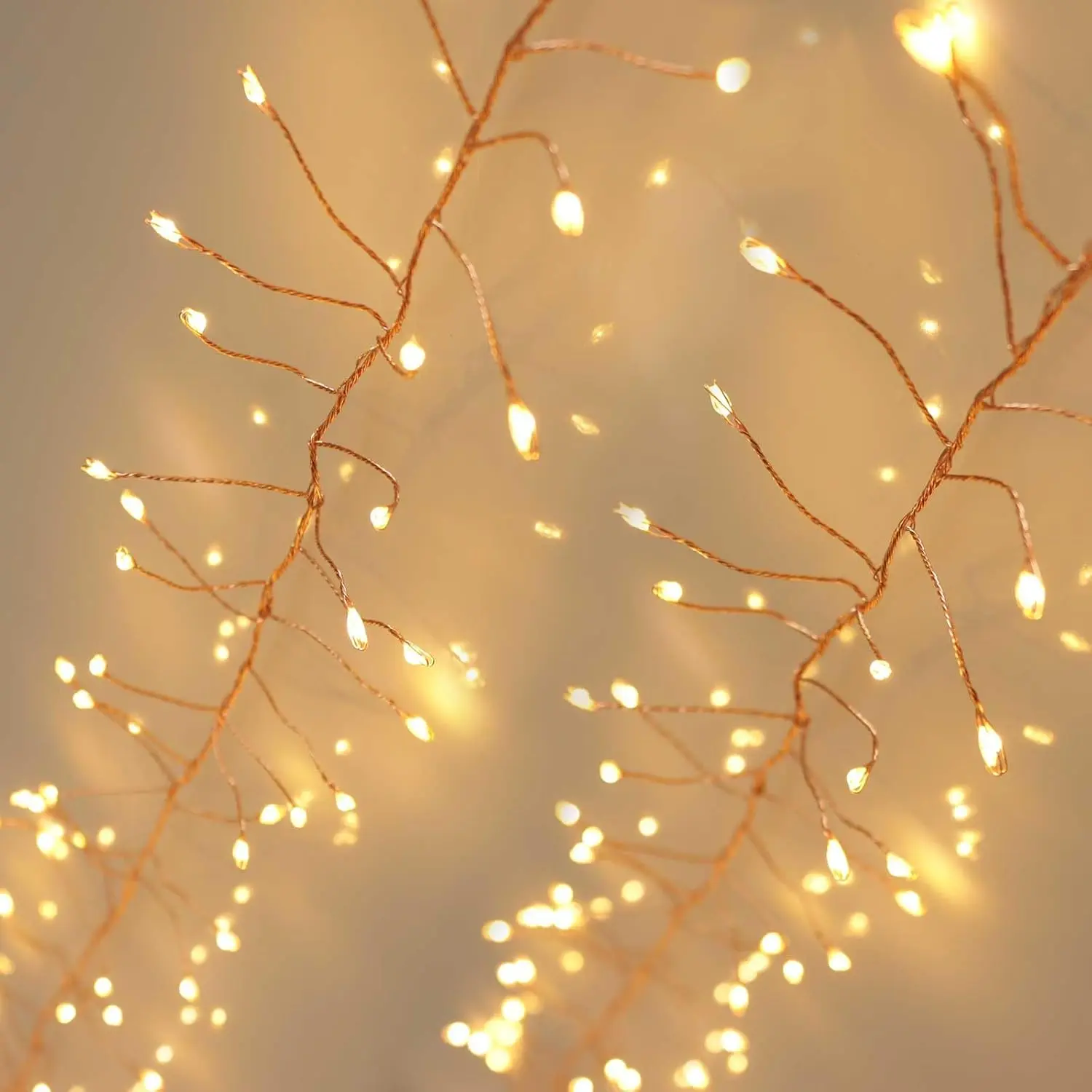 240 LED Christmas Cluster Lights, 10ft Warm White Fairy Lights on Copper Wire, Plug in, Christmas Tree Lighting, Firecracker Light String Indoor Outdoor use, Window, Fireplace, Stair Decoration