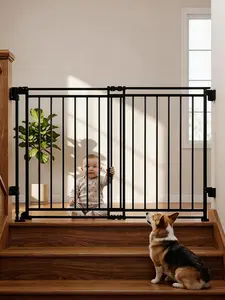 Baby Gate for Stairs Doorways & Kitchen, 26"-44" W x 28" H, No Bottom Bar Dog Gate, One-Handed Auto-Close, Hardware Mount Safety Gate for Dogs & Toddlers, Black/white
