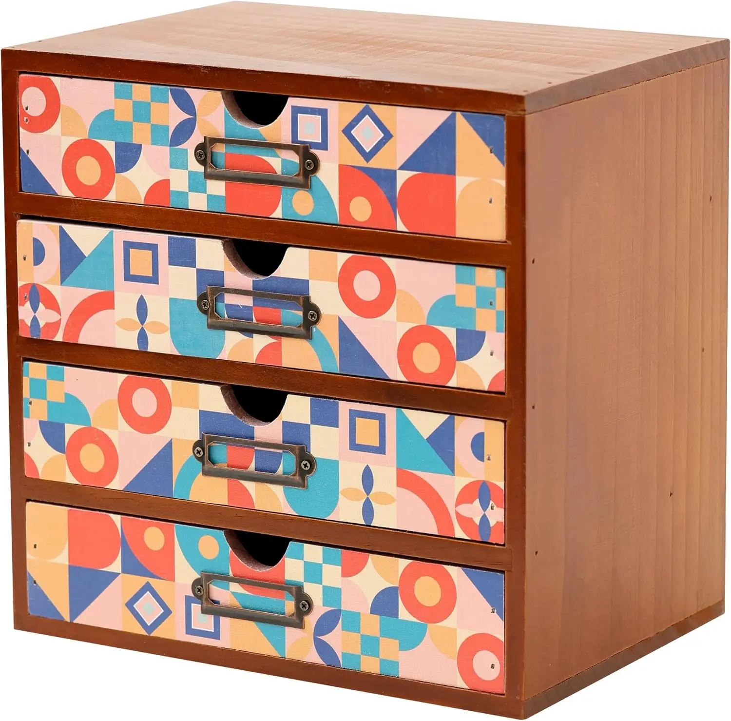 Modern Geometric Wooden Desk Organizer – 4-Drawer Vibrant Storage Cabinet for Office, Crafts & Home Organization