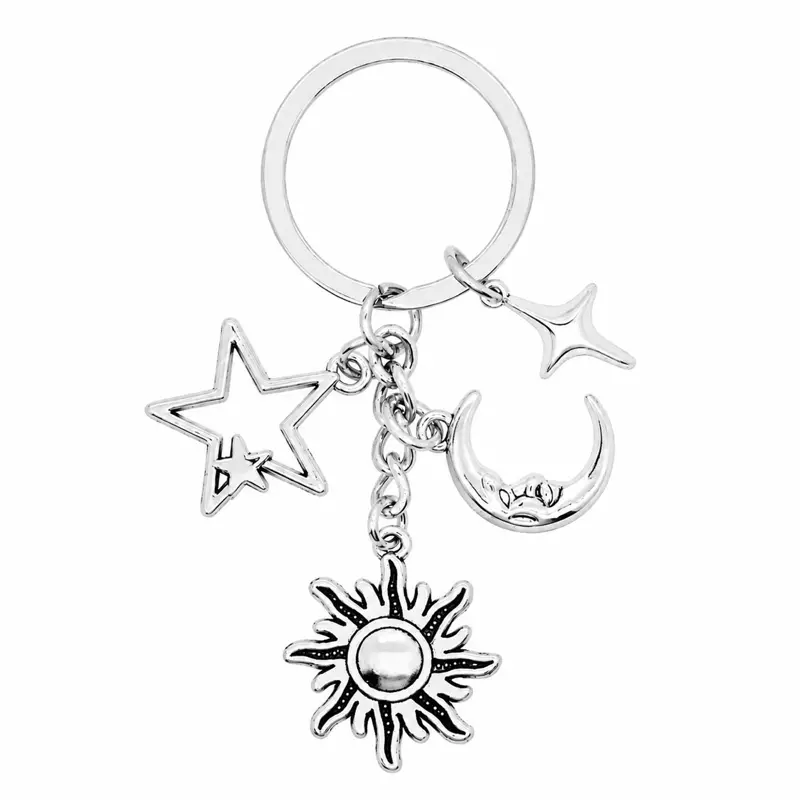 Celestial Theme Keychain Alloy Sun Moon Star Charm Keyrings for Gifts or Purse Handbag Backpack eReader Decorations