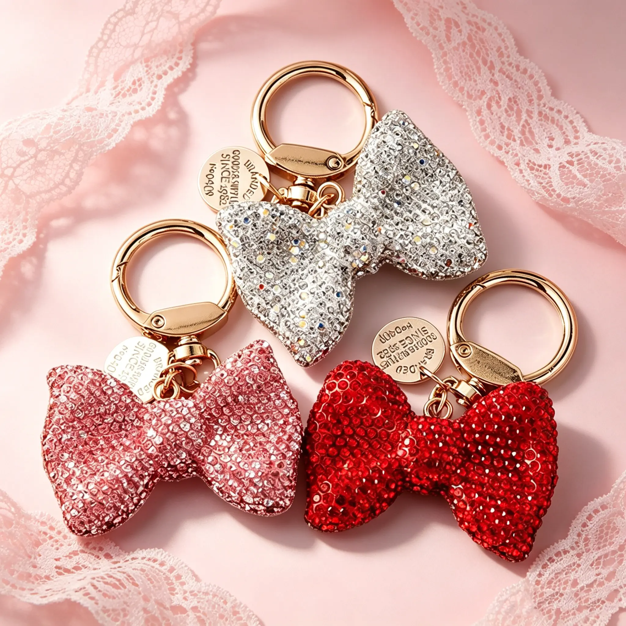 Smooth Full Rhinestone Bow Key Charm, Split Ring-Metal Ring Keychain Ornament, Stylish Everyday Hanging Tag for Car Keys, Key Charms, Uniform, Aesthetic Keychain, Sparkling Keychain