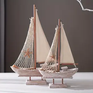 Vintage American Sailboat & Mediterranean Fishing Boat Art Wooden Home Decor, Nautical Style Decorative Accent Piece, Statue Ornaments, 1 Piece