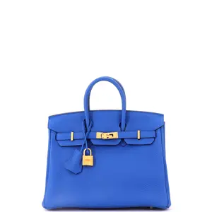 Pre-owned HERMÈS Leather Tote Bags REBAG Hermes Birkin Handbag Bleu France Togo with Gold Hardware 25 by Rebag