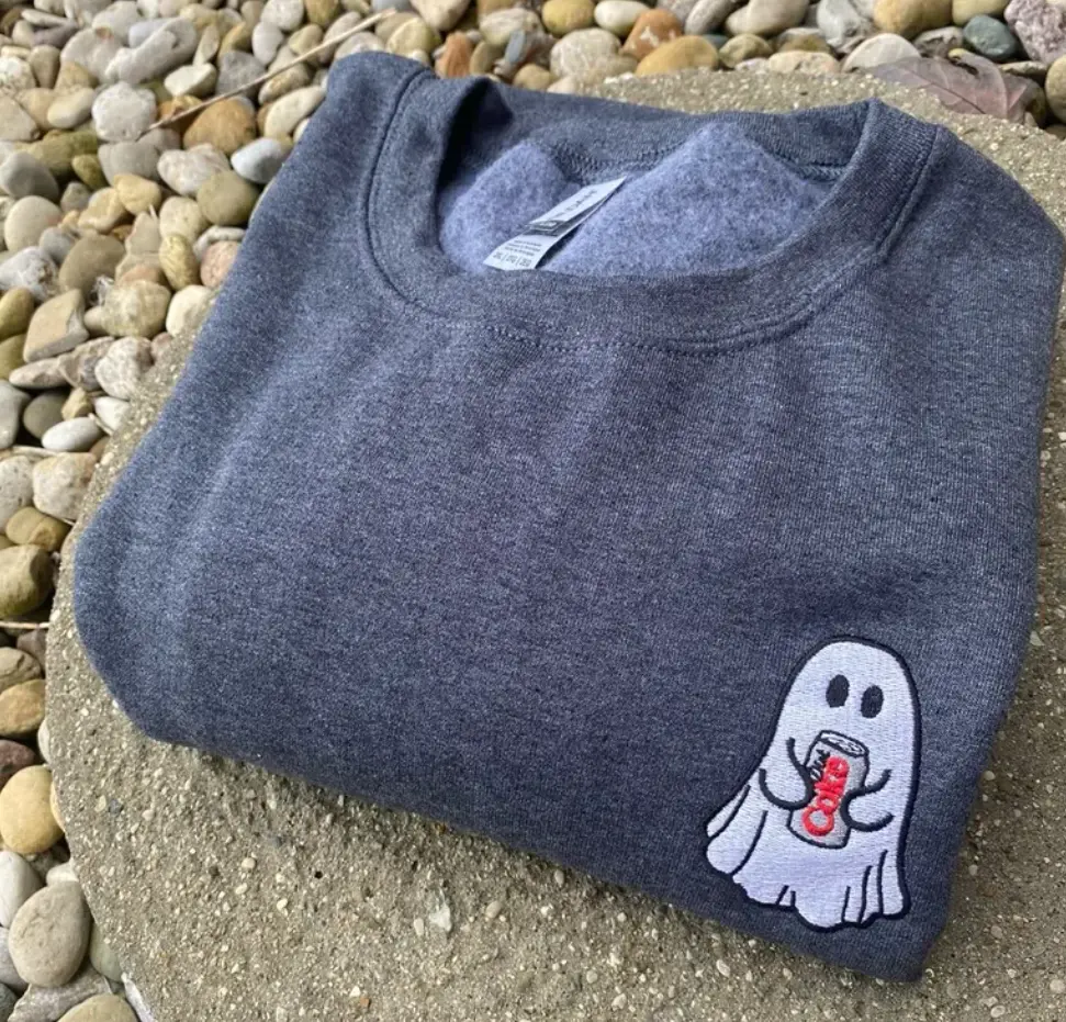 Embroidered Diet Coke Ghost Sweatshirt | Halloween Shirt | Spooky Pullover | Ghost Embroidery Spooky Season