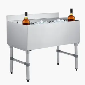 VEVOR Commercial Ice Bin, 100.7 Qt Max Capacity, 36x 19x 33 Inch Stainless Steel Ice Chest with Sliding Lid and Bottle Holders, Cooler Cart Cocktail Unit for Bar Restaurant Pub, NSF Certified
