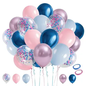 60-Piece Gender Reveal Balloon Arch Kit Pink & Blue Latex and Confetti Balloons for Parties