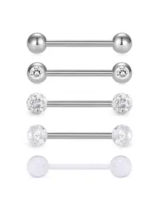 5pcs/set Rhinestone Decor Tongue Stud, Personalized Stainless Steel Body Piercing Jewelry for Men & Women, Fashion Body Jewelry, Septum Jewelry