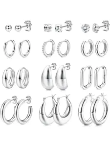 Silver Hoop Earrings for Women Earring Set with Silver Studs and Small Hoop Earrings for Men and Women - Gold/Silver Hoop Earring Sets