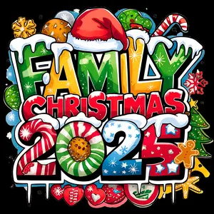 Family Christmas 2025 DTF Prints Gang Sheet with 12 Festive 24x50 Prints for Large Displays