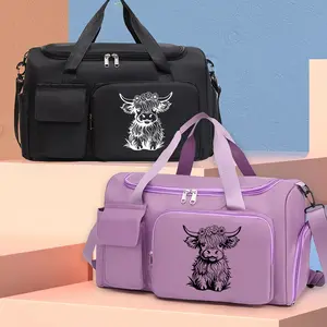【Women's Tote Bag】Highland cattle patterned travel bag, multi-functional gym tote/backpack, large capacity casual yoga bag, lightweight, suitable for gym, exercise, and overnight travel.