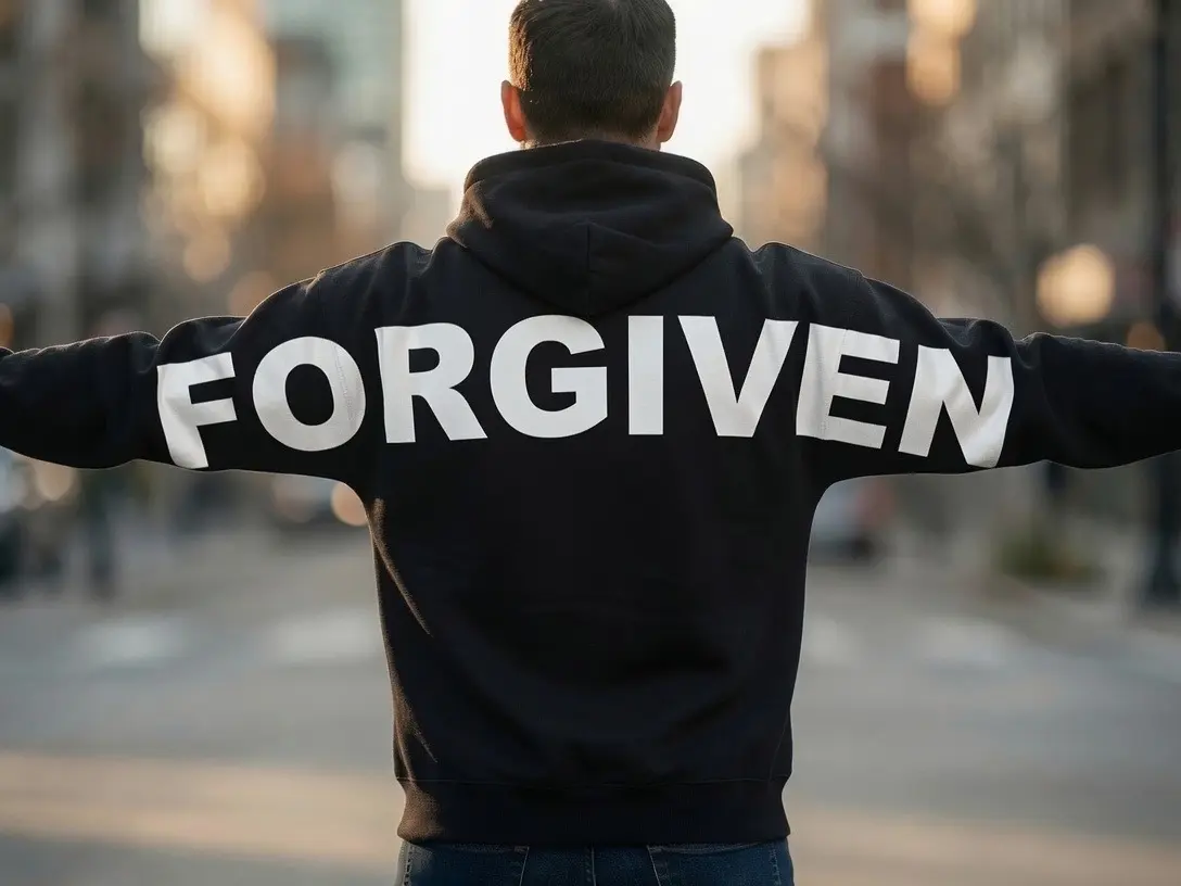 Forgiven & Faithful Hoodie - Christian Hoodie, Faith Streetwear, Jesus Apparel, Shoulder-to-Shoulder Back Lettering Hoodie