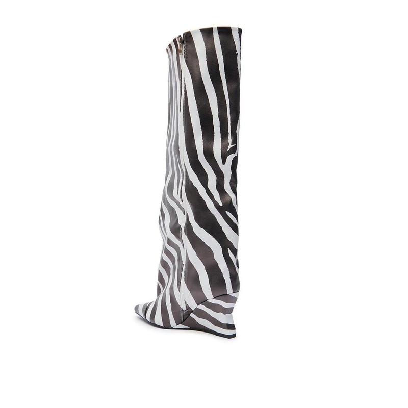 AZALEA WANG KENYA ZEBRA KNEE HIGH WEDGE BOOT