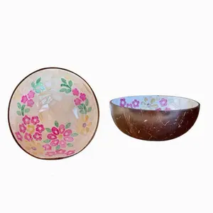 2pcs Natural Coconut Shell Bowl with Pretty Flowers, Eco-Friendly Handcrafted Decorative Storage Bowl, Natural Home Decor, Perfect Mother's Day Gift
