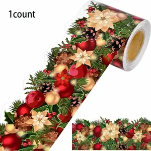 59ft Self-Adhesive Christmas Border Sticker, Santa & Snowman Wave Design, for Classroom, Office, Home & Outdoor Decor