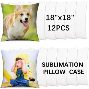 12 count Sublimation Blanks Pillow Cases White Cushion Covers Blanks Throw Pillow Covers Heat Transfer DIY Custom Picture Pillow Covers Glossy Satin Cushion Covers(18 x 18 inches)