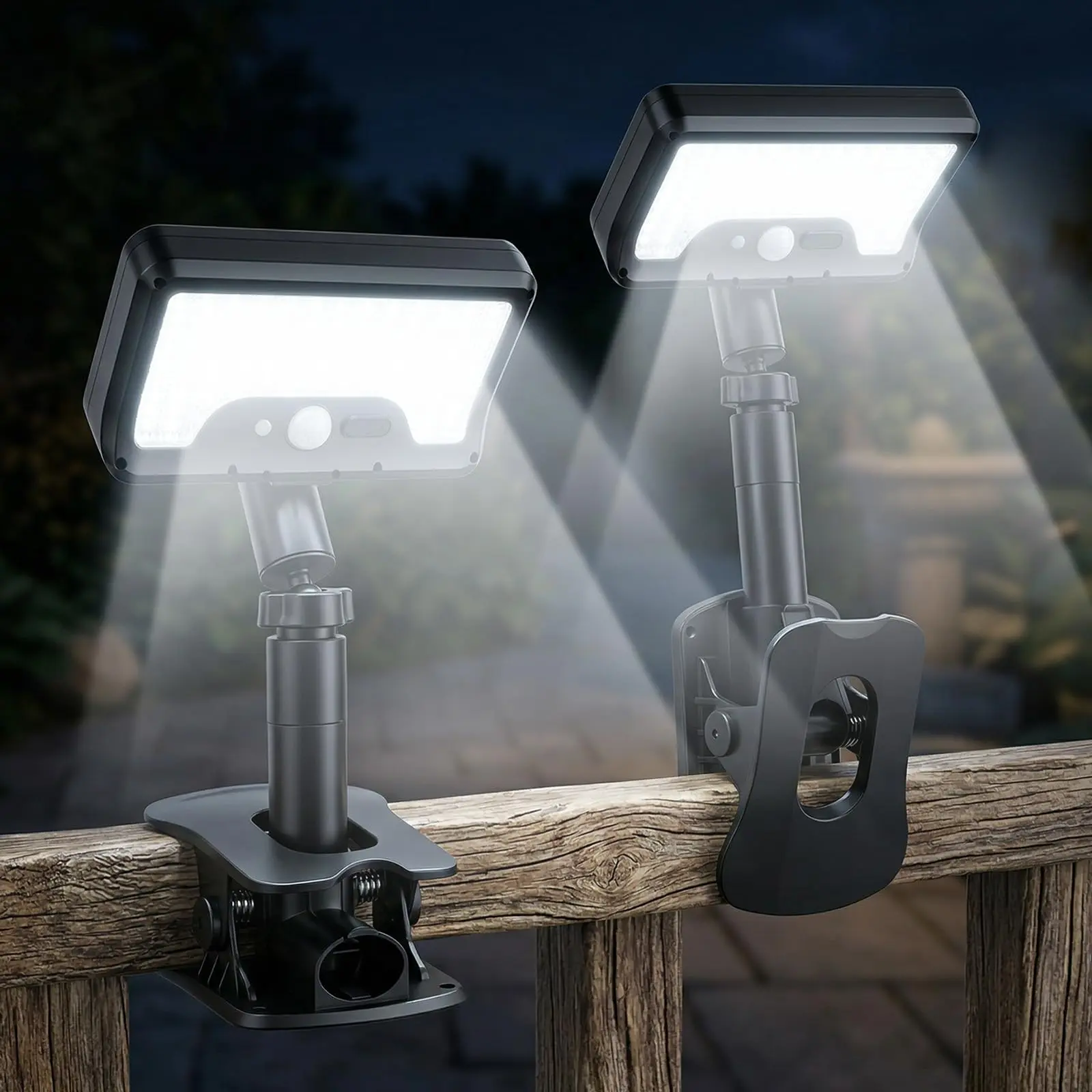 Clip On Solar Lights Outdoor, 2 Pack 360° Rotatable Solar Motion Sensor Lights with 3 Color Modes, 92 LEDs 600 LM, IP65 Waterproof Security Light for Fence, Deck, Gutter, Camping, Father's Day Gifts