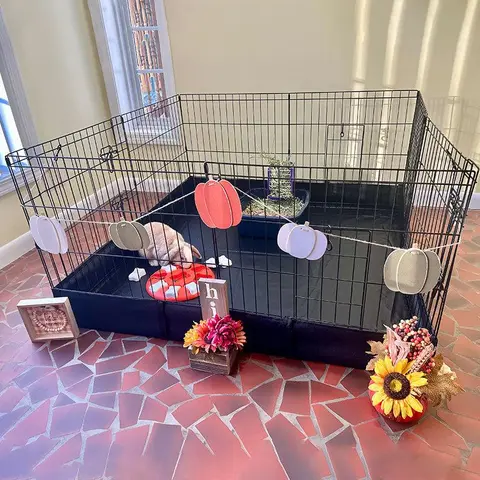 Aivituvin-AIR71 Functional Small Pet Habitat with PVC Floor - Foldable for Storage Single Unit Fold & Go Pen, Secure Bunny Cages, Indoor Rabbit Hutch for Puppies, Easy Assembly Dog Crate (In Conjunction with Hutch)