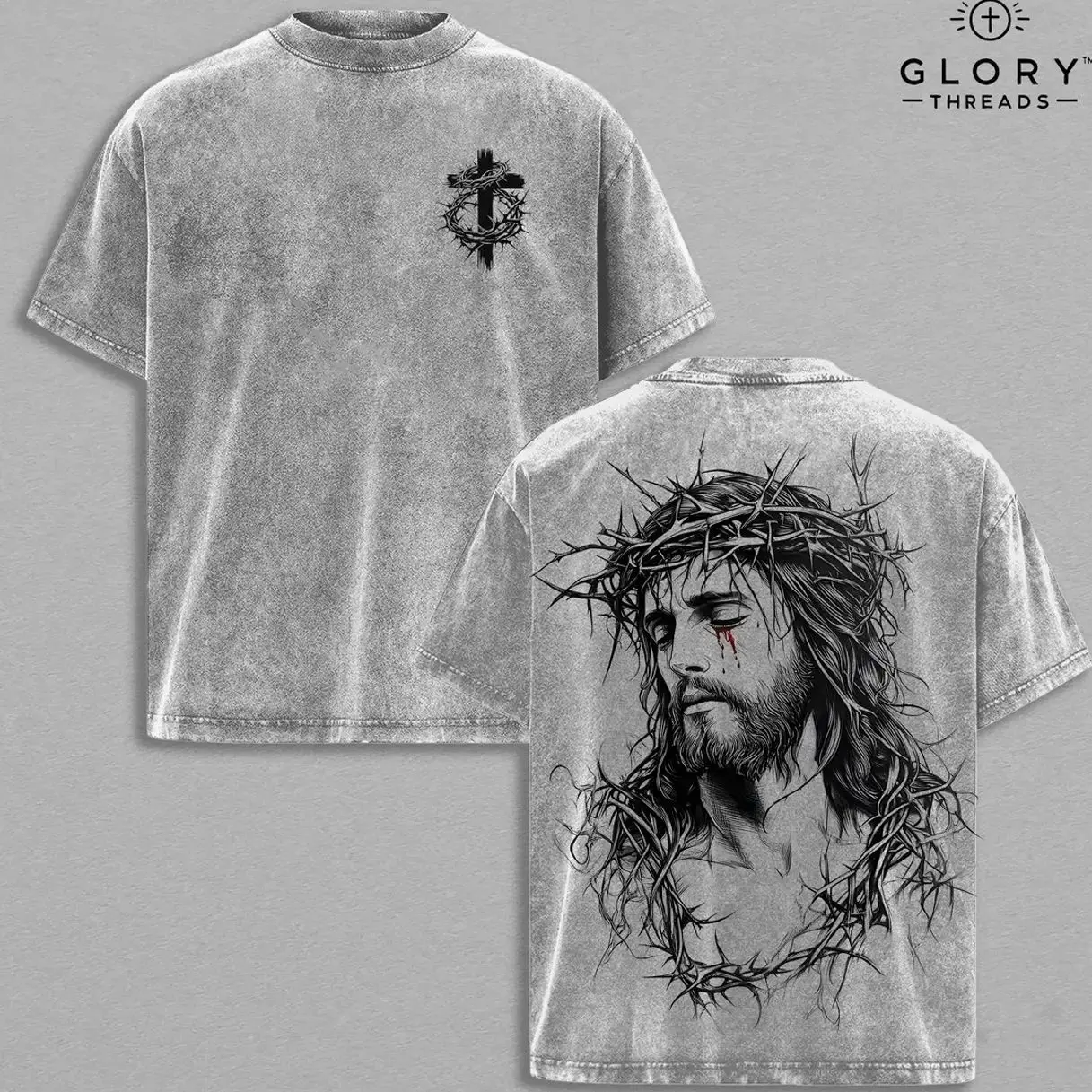 Tears of Blood – Christ’s Love in Pain - Jesus Crown of Thorns Tee Washed God Apparel Tee, Easter T-Shirt, Jesus T-Shirt, Easter Streetwear, Christian Apparel Graphic Tees, Gym Pump Cover Church Outfit LPM