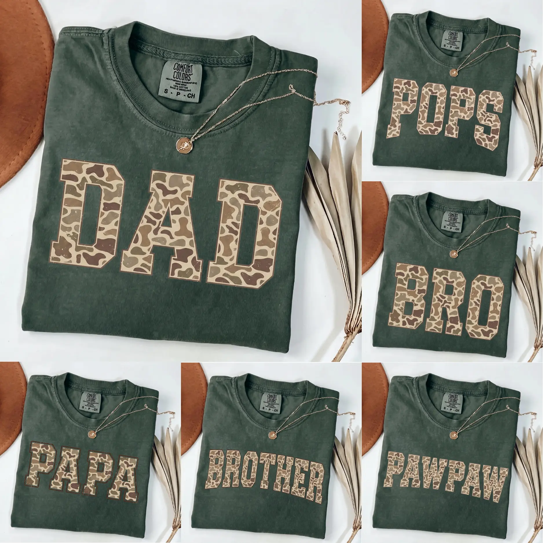 Comfort Colors Camo Dad Moss Shirt, Father’s Day Family Names Shirt, Vintage Distressed Dad Shirt, Dad Grandpa Papa Shirt - KL