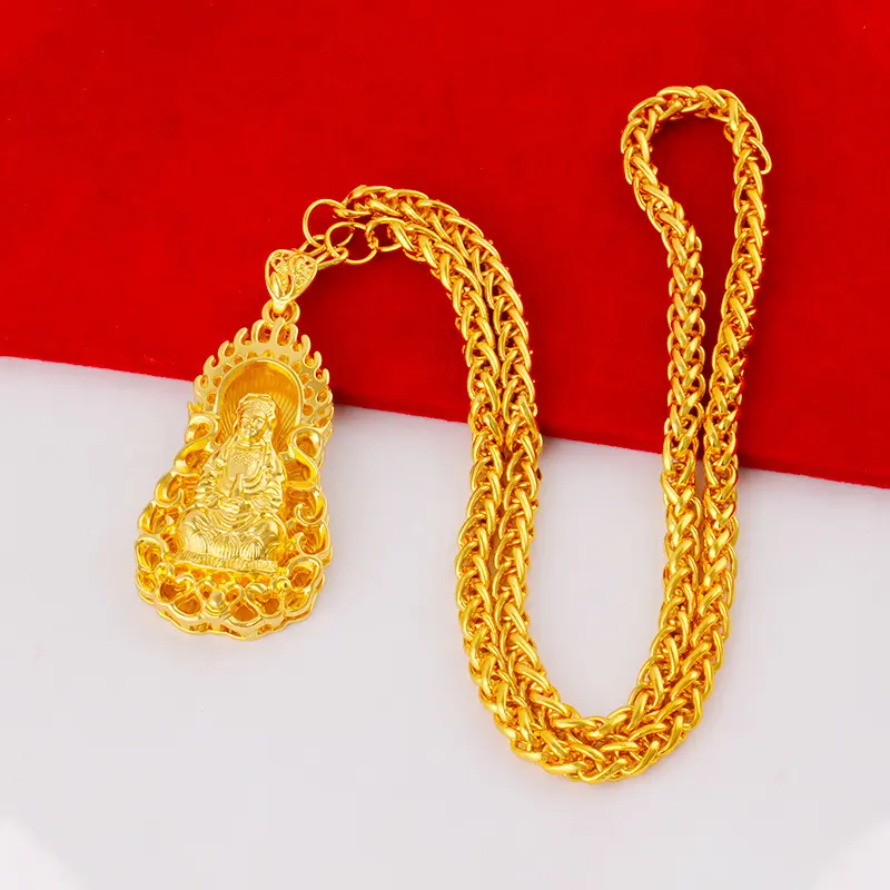 Gold Plated Flame Large Guanyin Pendant