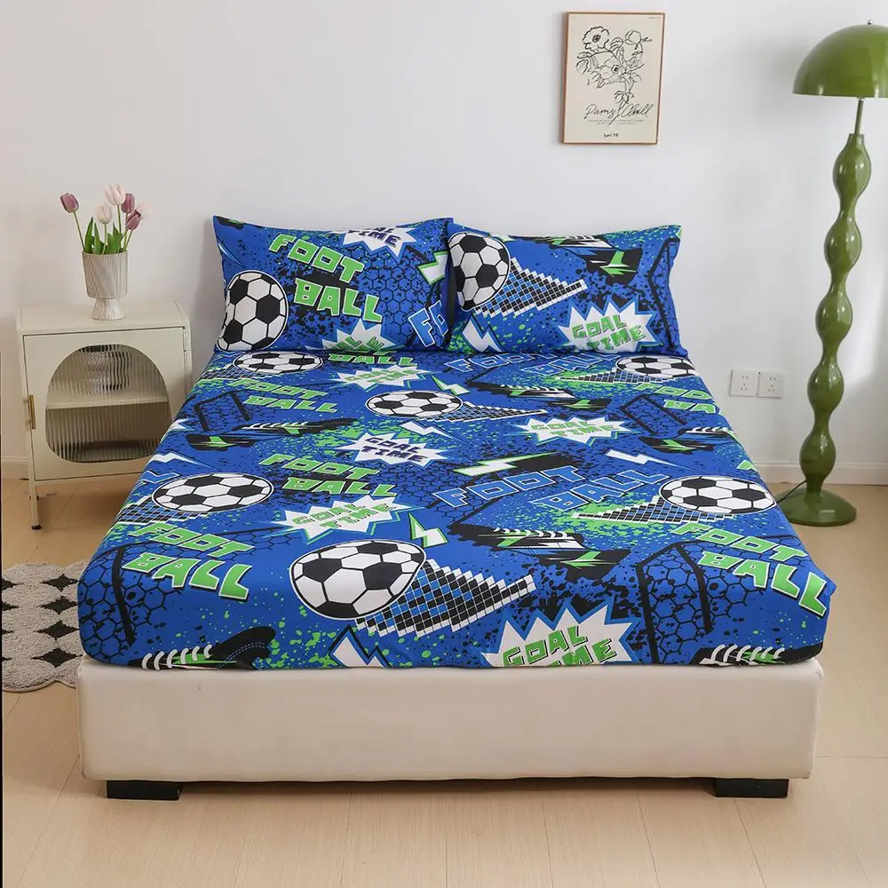 Football Print Fitted Sheet & Pillowcase without Filler, 1 Count Fitted Sheet & 1/2counts Pillowcase, Modern Soft Comfortable Bedding Set for Home Bed