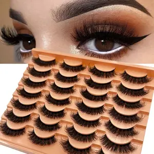Fluffy False Eyelashes, 14 Pairs Wispy Cat Eye Faux Strip Lashes, Natural Curling Eye Makeup Strip Lashes for Lashes Extensions, Lashes Set