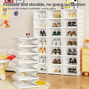 6-Tier Stackable Shoe Storage Organizer with Clear Drop Front Door, Free Standing Shoe Shelf Cabinet with Lid for Home