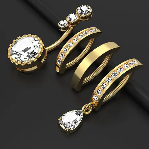 Punk Style Rhinestone Decor Belly Rings, Navel Ring, Stainless Steel Belly Button Piercing Jewelry for Women & Men, Trendy All-match & Exquisite Jewelry for Birthday Gift, Body Piercing Jewelry, Body Jewellery
