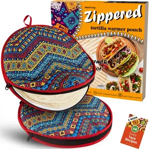 2-Pack Zippered Tortilla Warmers – Fits 10" burrito-size tortillas, insulated fabric, semicircular zipper, microwave-safe, portable tortilla warmer for cookouts and travel, Cinco de Mayo (fits up to 12")