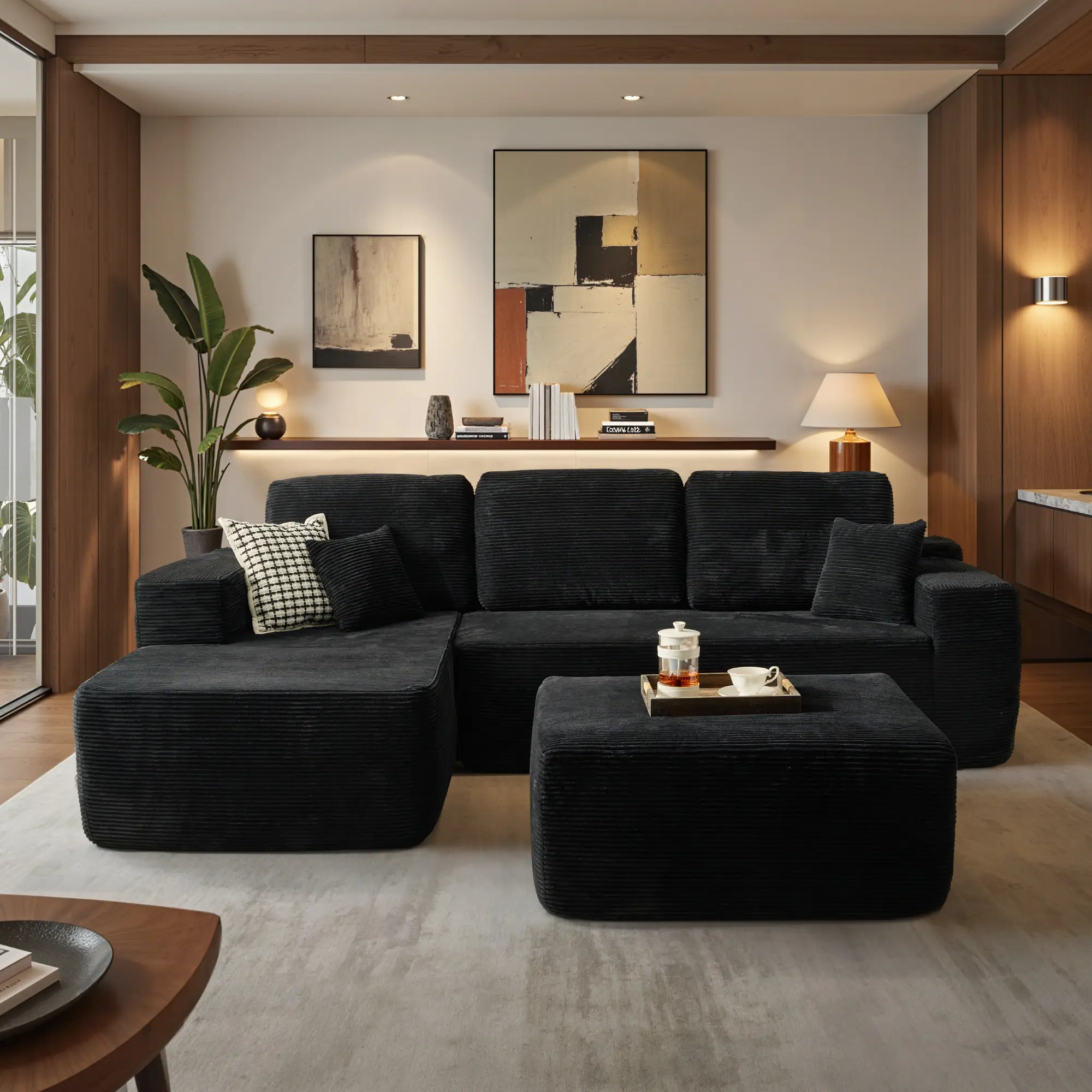 Black Corduroy Left Chaise