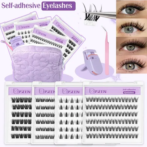 Self Adhesive Eyelashes, 294 Pcs Glueless Lash Clusters, False Eyelashes, No Glue Needed, Longer Lasting, No Sticky Residue, Makeup Gifts, Portable Bag for Daily Commute and Travel, Volume Mixed