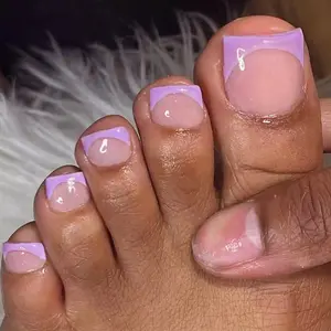 Edgy Taro Purple French Tip Toe Press On Nails, Nude Transparent Square Head Removable False Toenails, Perfect for Daily Streetwear & Beach Vacation, with Jelly Glue and Nail File, Glossy False Nails, Glossy Fake Nails