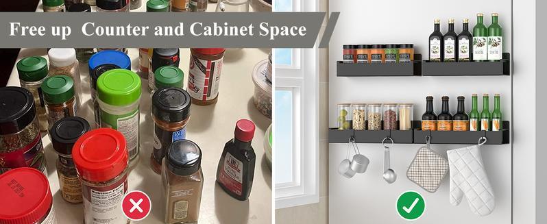 4 Pack Magnetic Spice Rack Organizer with Hooks for Refrigerator & Microwave Oven, Magnetic Shelf with Paper Towel Holder, Kitchen Gadgets, Home Organization lmprovement Shelf, Kitchen Storage Rack Decor, Decorative Storage Rack, Gifts for Mom