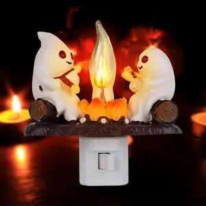 Ghost Campfire Flickering Night Light 3D LED Flicker Flame Halloween Nightlight Indoor Figurine Lamps Ideal Easter Basket Stuffers
