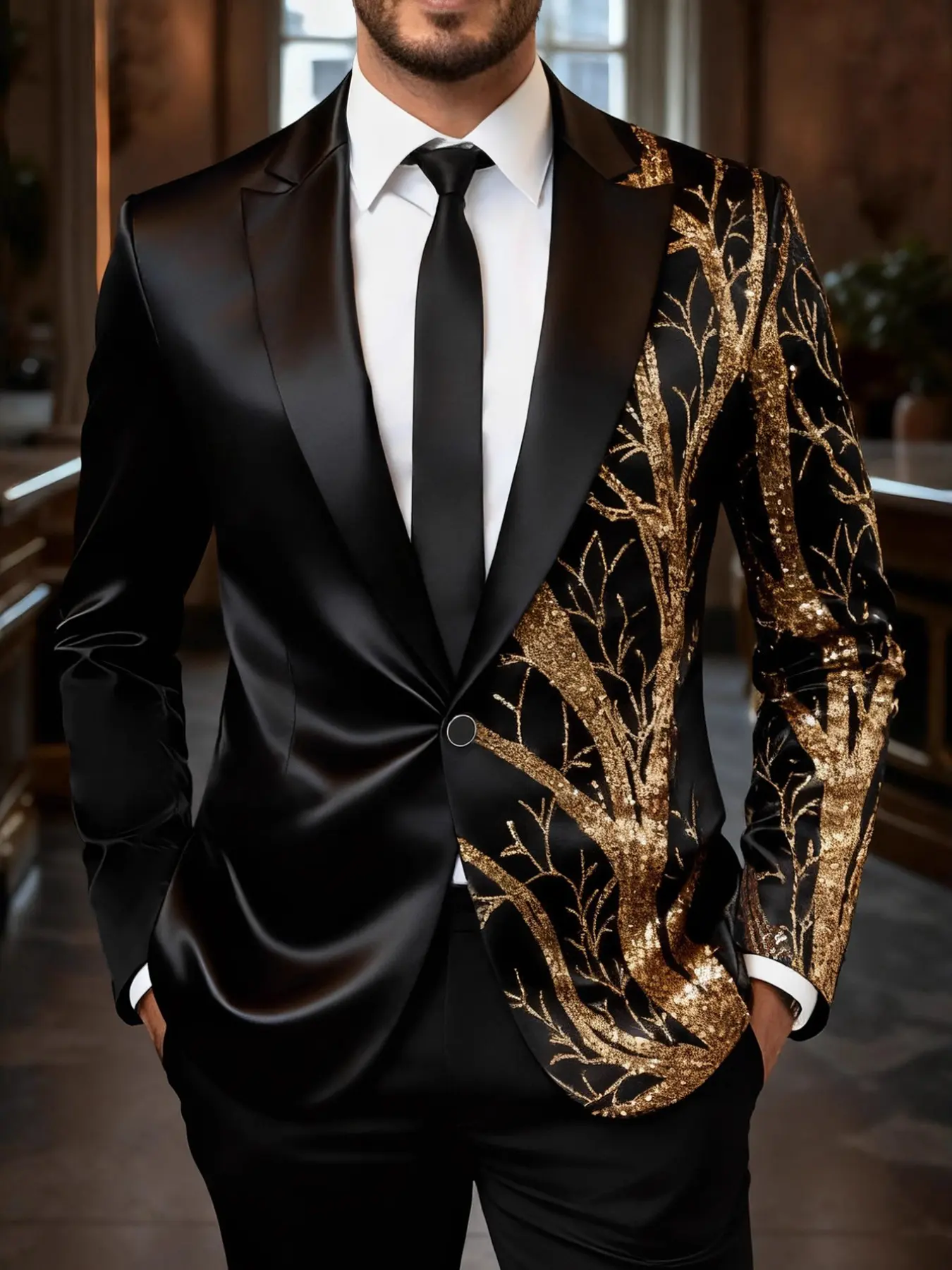 Men's Sequined Blazer Jacket, Colorblock Notch Lapel, Fashionable Trendy Suit Coat for Stage Performances, Nightclub Parties, Events, Party Wear, Classic, Suit Jackets