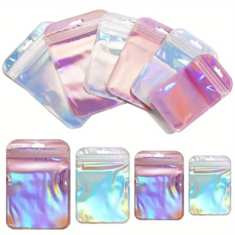 [Iridescent Jewelry Bags] 20pcs/Pack Iridescent Bags Transparent Laser Thickened Plastic Seal Bags for Jewelry Earrings Pendants Display Handicrafts