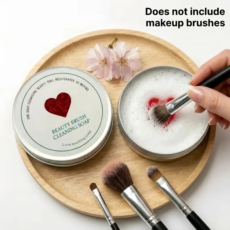 2-in-1 Compact Makeup Brush Cleaner Cleansing Soap with Silicone Mat, Portable Solid Cleanser, Easily Removes Foundation, Eyeshadow, Powder Residue (Excluding Makeup Brushes)，100g