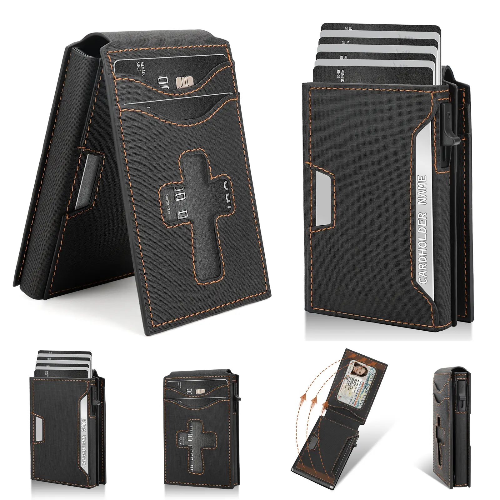 2026 Upgraded Business Card Holder Wallet for Men, RFID Blocking Slim Minimalist Wallet, Smart Pop-Up Card Holder with Money Clip Bifold Wallet
