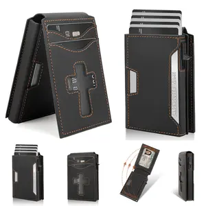 2026 Upgraded Business Card Holder Wallet for Men, RFID Blocking Slim Minimalist Wallet, Smart Pop-Up Card Holder with Money Clip Bifold Wallet