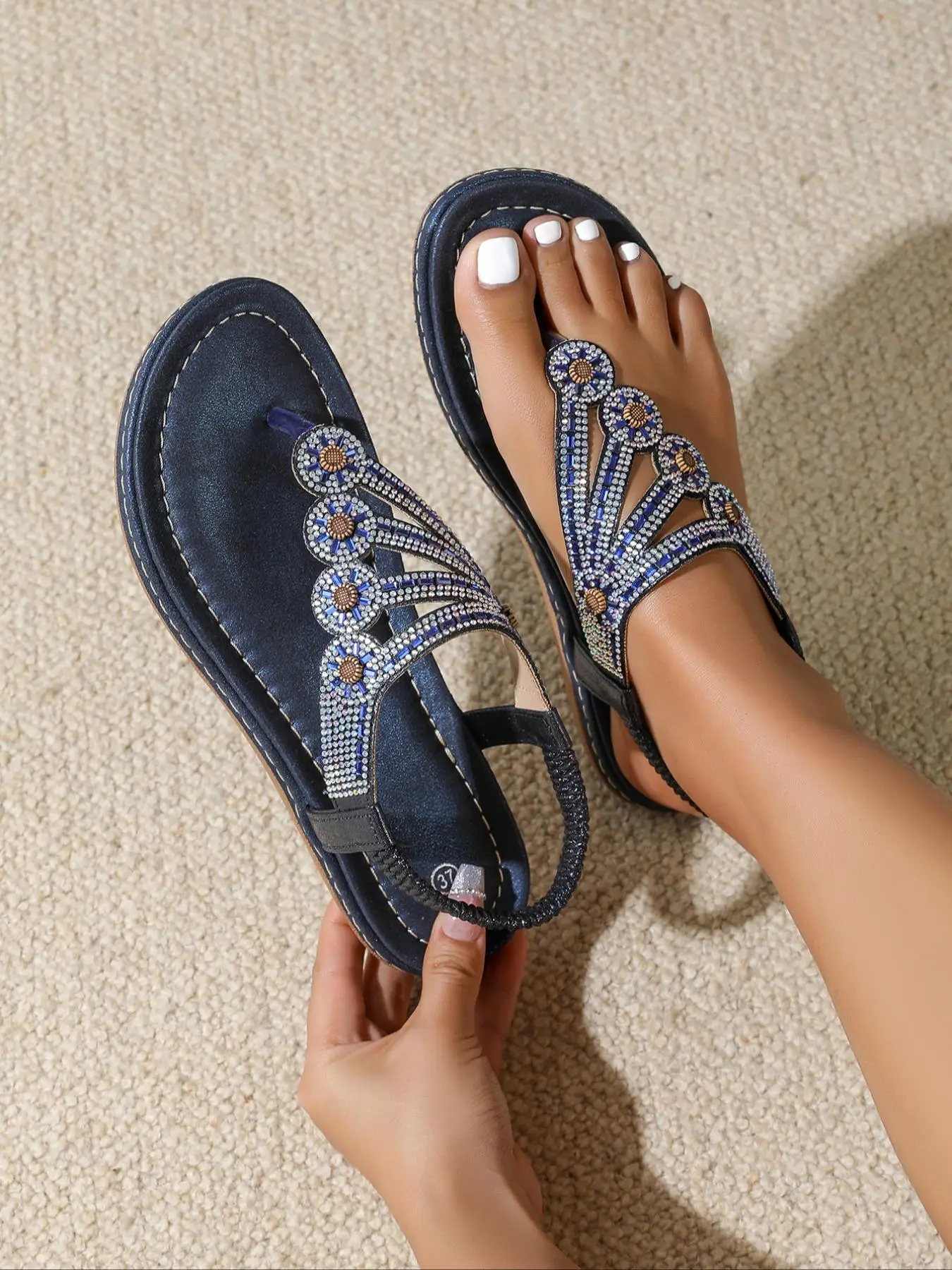 Women's Fashionable Slip on Sandals, Boho Style Sandals for Summer, Vintage All-match Sandals for Women & Girls, Walking Shoes